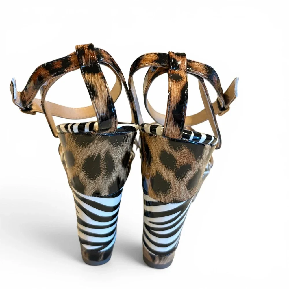 Azalea Wang Womens Leopard Zebra Print Platform Wedge Sandals Mixed Animal 8.5